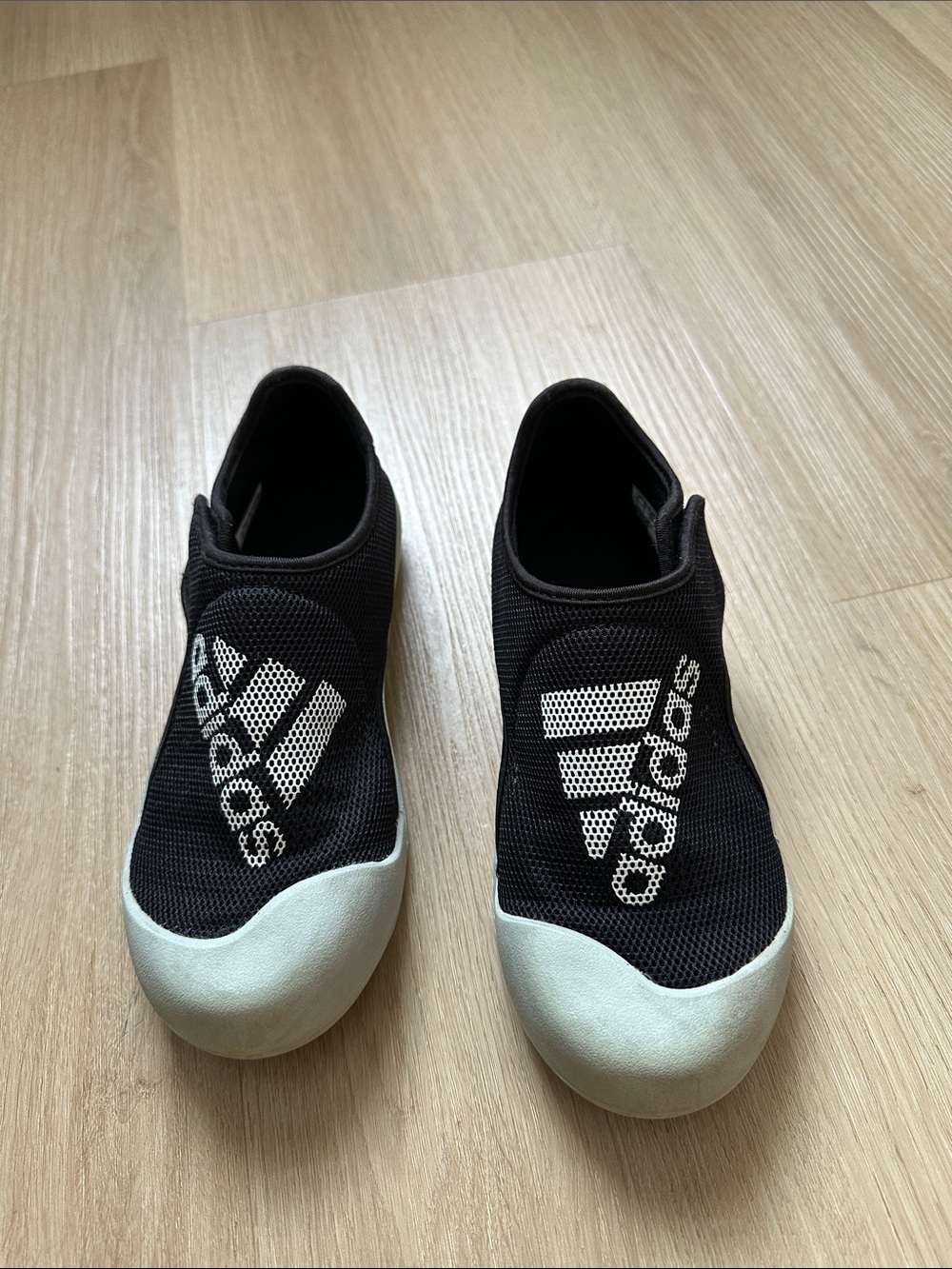 adidas Kids Black Slip-On Water Shoes with Light Gray Toe Caps